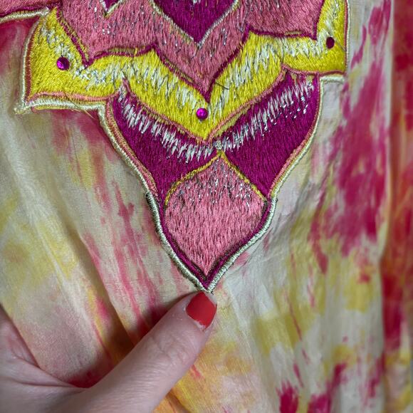 Stunning Silk Women’s Tie Dye Multicolor Kaftan Boho Ethereal Coverup OS - Picture 8 of 16